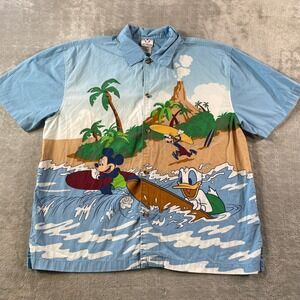Disney Shirt Mens Large Aloha Hawaiian Resort Surf Beach Summer Tropical Cruise
